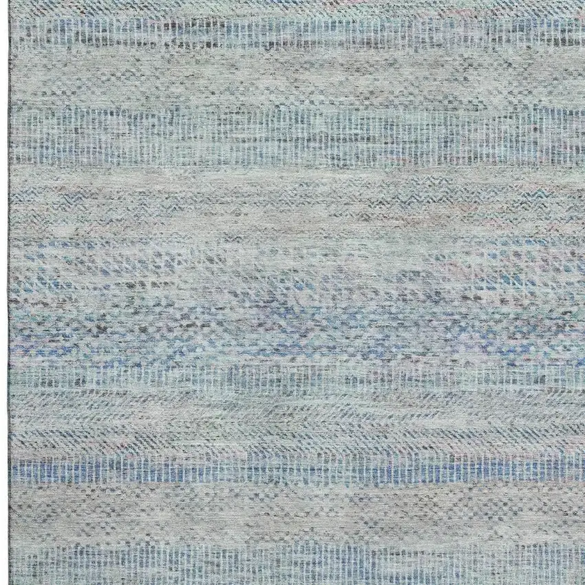 Blue Gray And Ivory Striped Washable Area Rug With UV Protection Photo 3