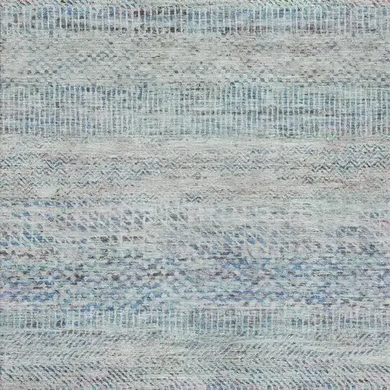 Blue Gray And Ivory Striped Washable Area Rug With UV Protection Photo 2