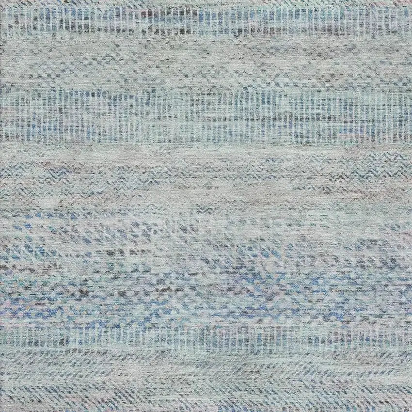 Blue Gray And Ivory Striped Washable Area Rug With UV Protection Photo 2
