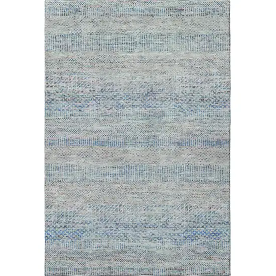 Blue Gray And Ivory Striped Washable Area Rug With UV Protection Photo 3