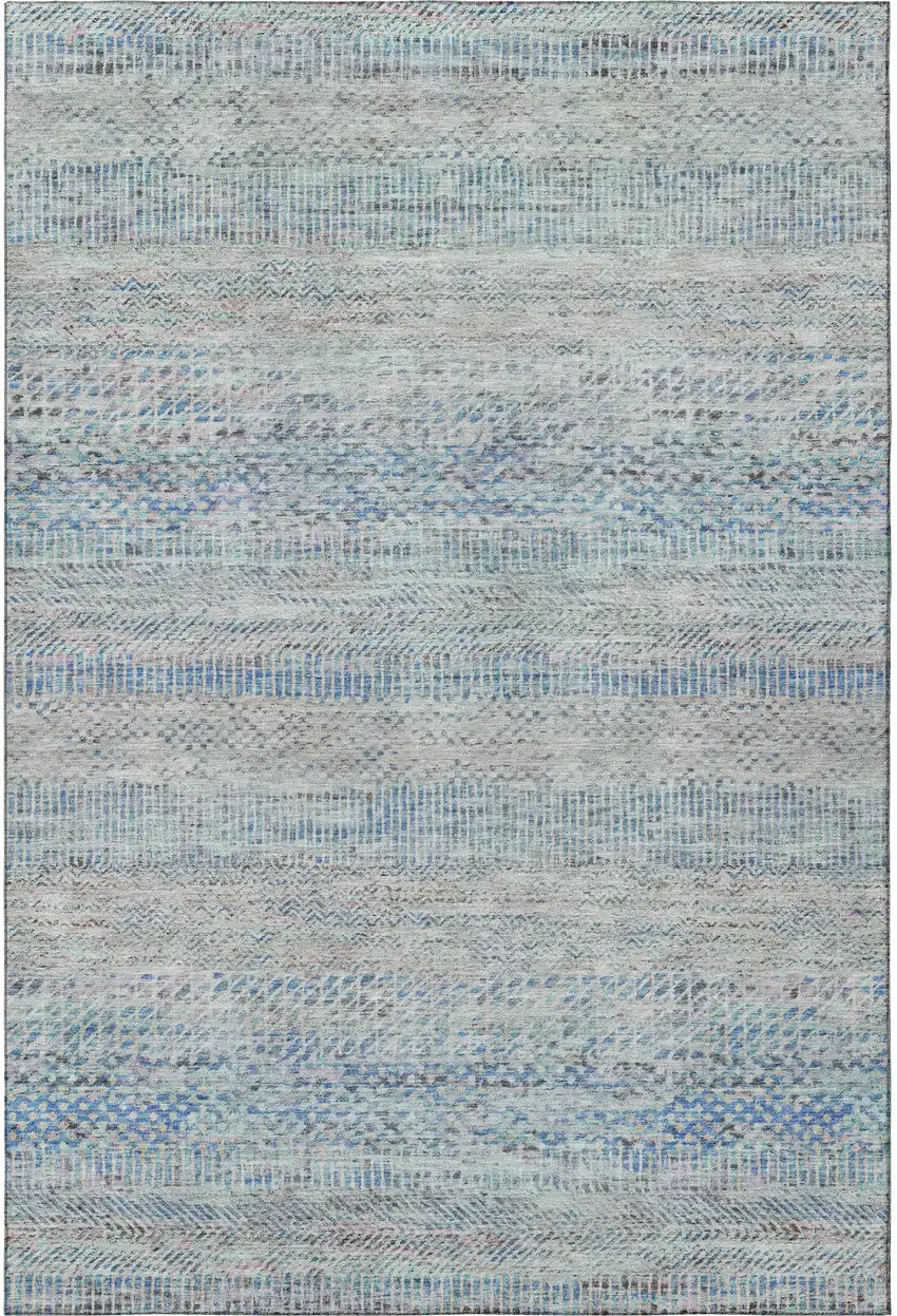 Blue Gray And Ivory Striped Washable Area Rug With UV Protection Photo 3