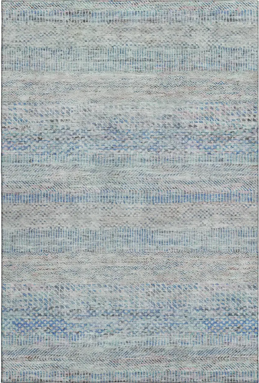 Blue Gray And Ivory Striped Washable Area Rug With UV Protection Photo 1
