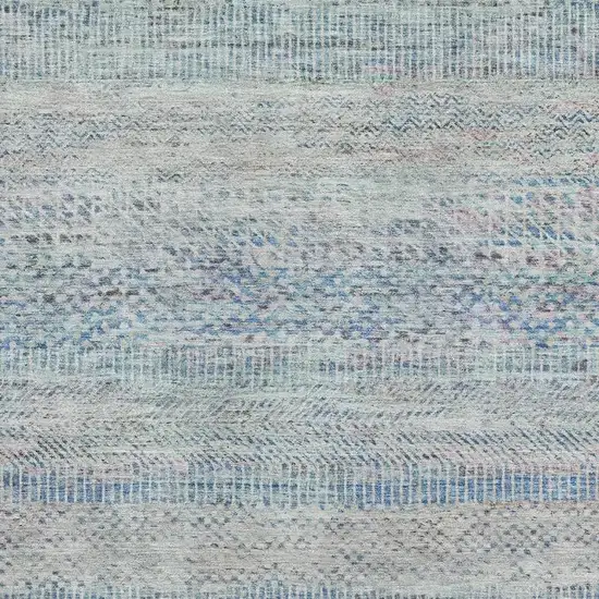 Blue Gray And Ivory Striped Washable Area Rug With UV Protection Photo 2