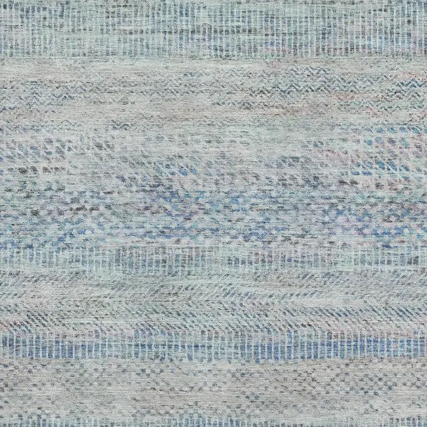 Blue Gray And Ivory Striped Washable Area Rug With UV Protection Photo 2