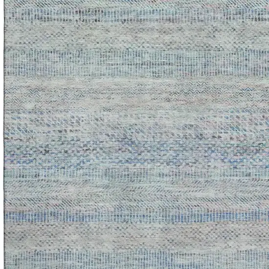 Blue Gray And Ivory Striped Washable Area Rug With UV Protection Photo 3