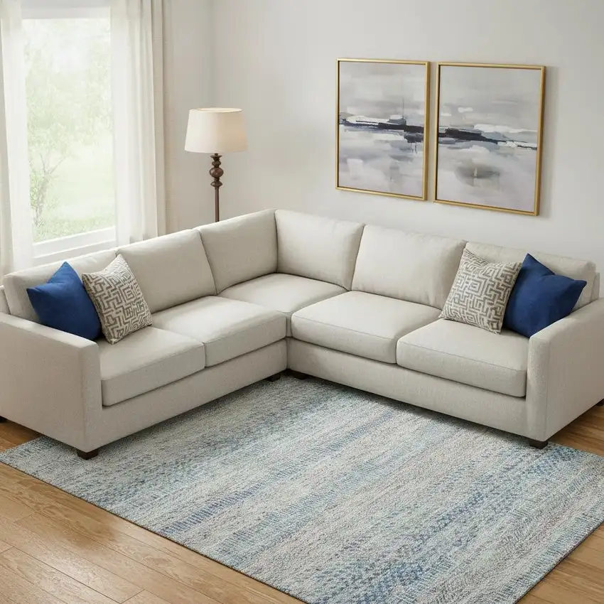 Blue Gray And Ivory Striped Washable Area Rug With UV Protection Photo 2