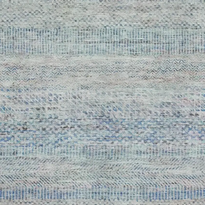 Blue Gray And Ivory Striped Washable Area Rug With UV Protection Photo 2