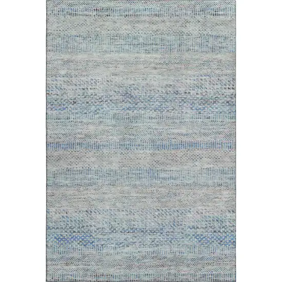 Blue Gray And Ivory Striped Washable Area Rug With UV Protection Photo 1
