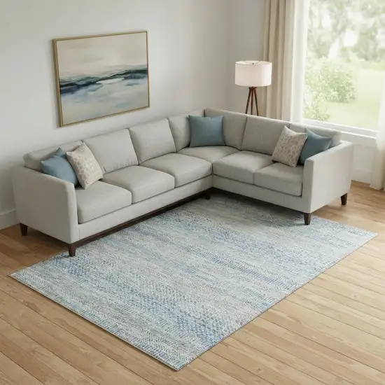 Blue Gray And Ivory Striped Washable Area Rug With UV Protection Photo 2