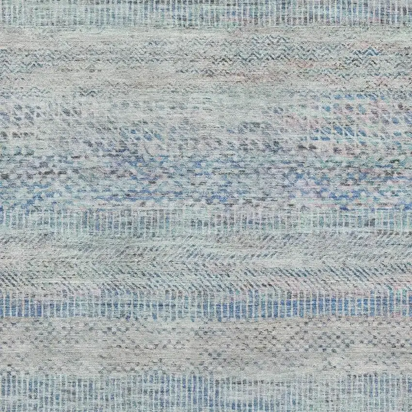 Blue Gray And Ivory Striped Washable Area Rug With UV Protection Photo 2