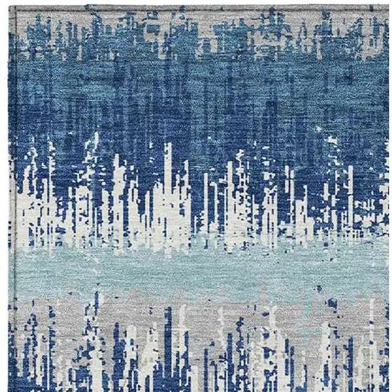 Blue Gray And Ivory Striped Washable Indoor Outdoor Area Rug Photo 5