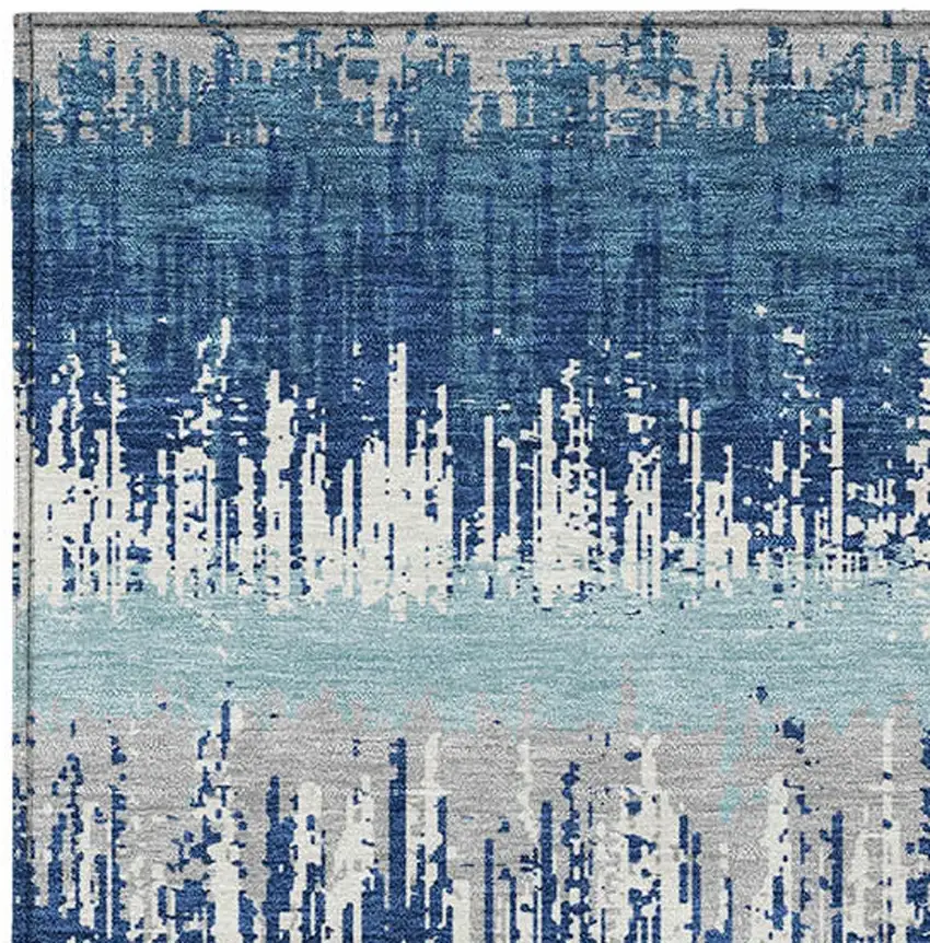 Blue Gray And Ivory Striped Washable Indoor Outdoor Area Rug Photo 5