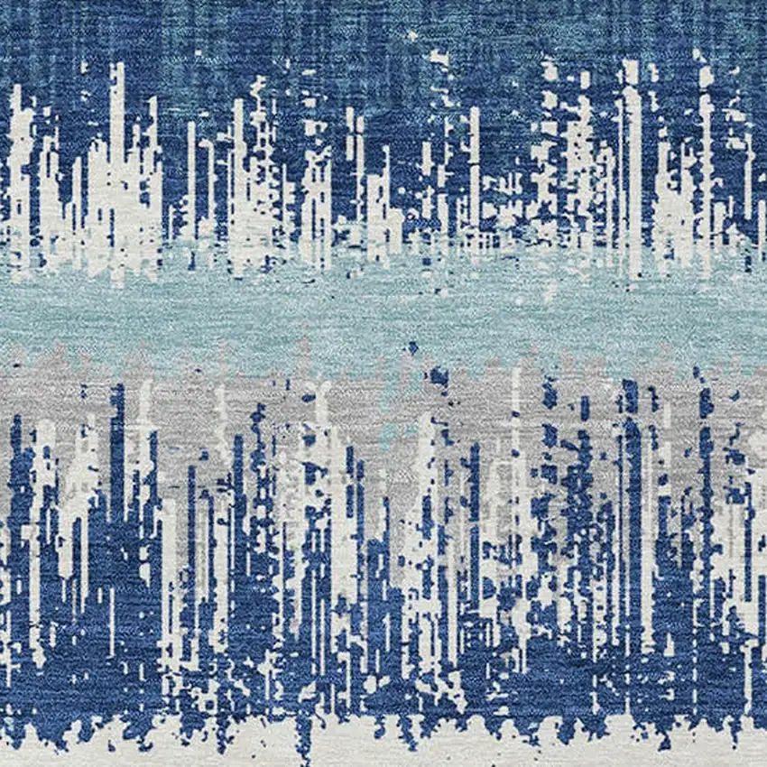 Blue Gray And Ivory Striped Washable Indoor Outdoor Area Rug Photo 5