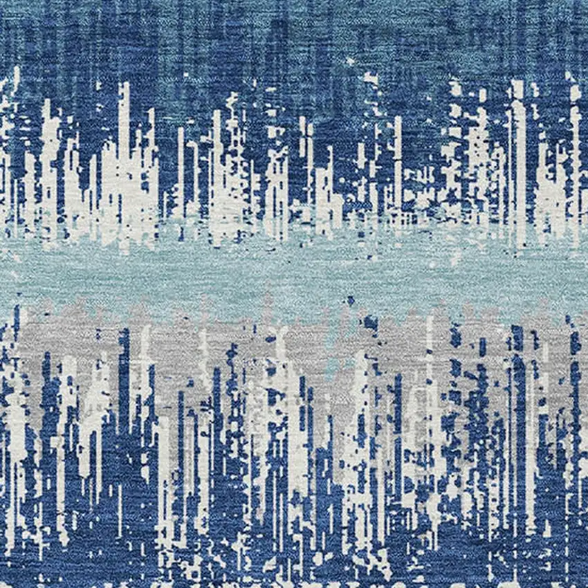 Blue Gray And Ivory Striped Washable Indoor Outdoor Area Rug Photo 5