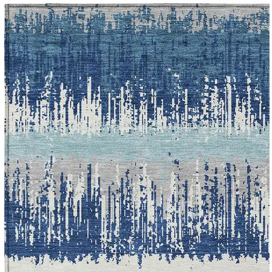 Blue Gray And Ivory Striped Washable Indoor Outdoor Area Rug Photo 6