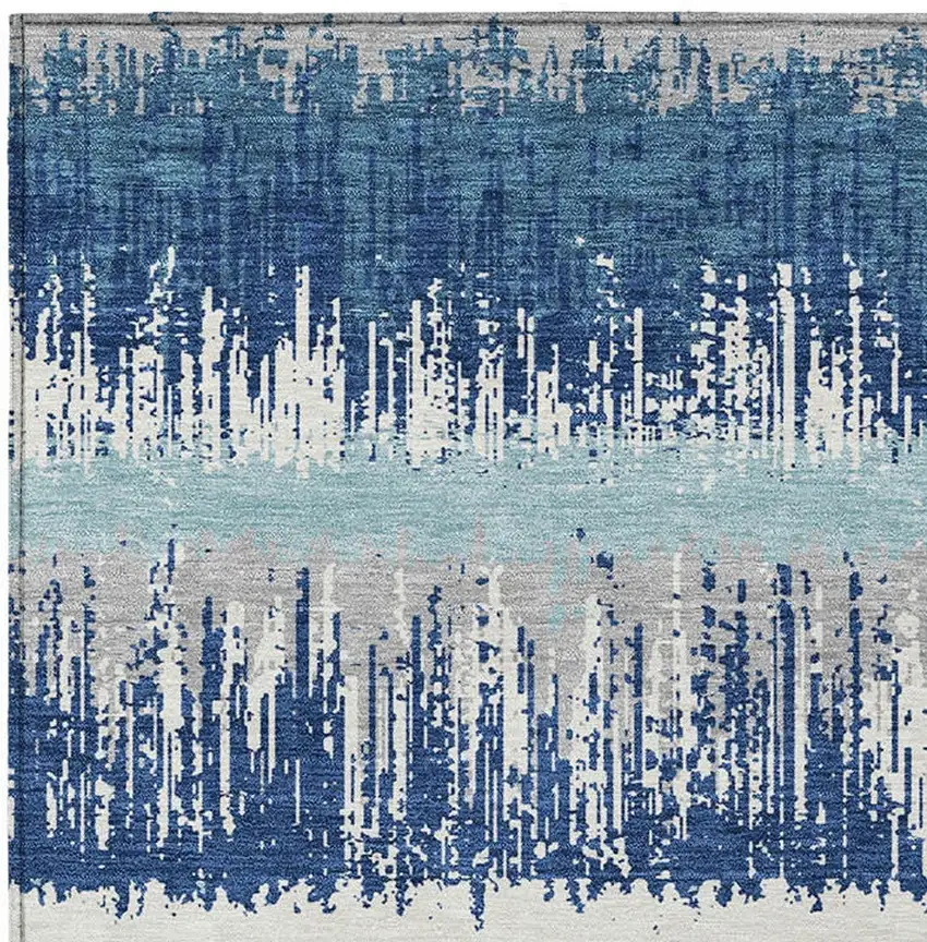 Blue Gray And Ivory Striped Washable Indoor Outdoor Area Rug Photo 6