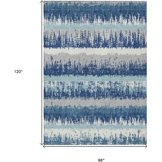 Blue Gray And Ivory Striped Washable Indoor Outdoor Area Rug Photo 3