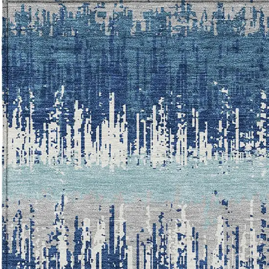 Blue Gray And Ivory Striped Washable Indoor Outdoor Area Rug Photo 5