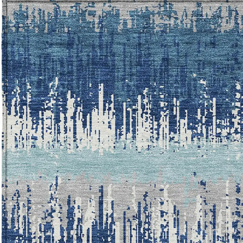 Blue Gray And Ivory Striped Washable Indoor Outdoor Area Rug Photo 5
