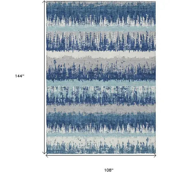 Blue Gray And Ivory Striped Washable Indoor Outdoor Area Rug Photo 3