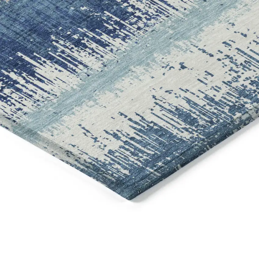 Blue Gray And Ivory Striped Washable Indoor Outdoor Area Rug Photo 4