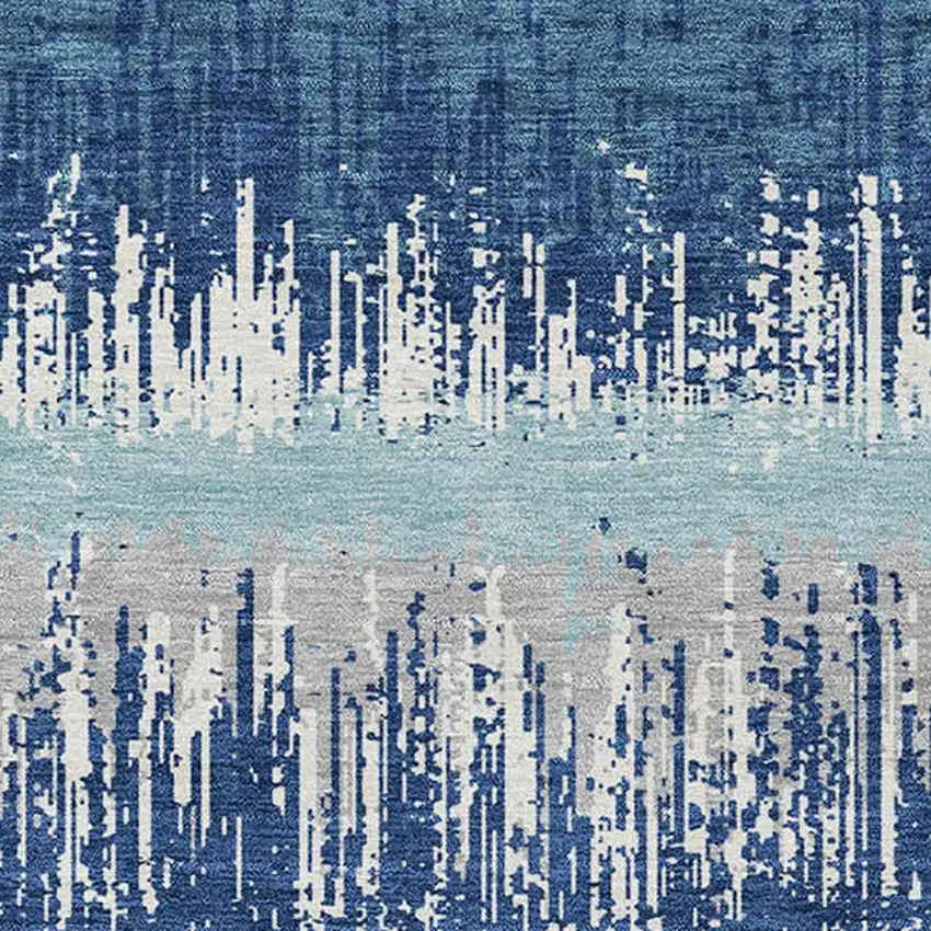 Blue Gray And Ivory Striped Washable Indoor Outdoor Area Rug Photo 5