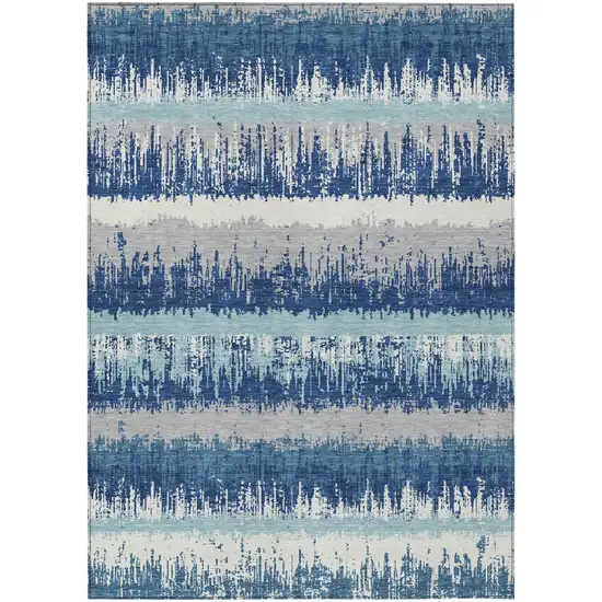Blue Gray And Ivory Striped Washable Indoor Outdoor Area Rug Photo 2