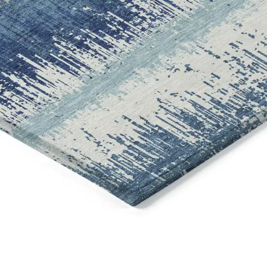 Blue Gray And Ivory Striped Washable Indoor Outdoor Area Rug Photo 4