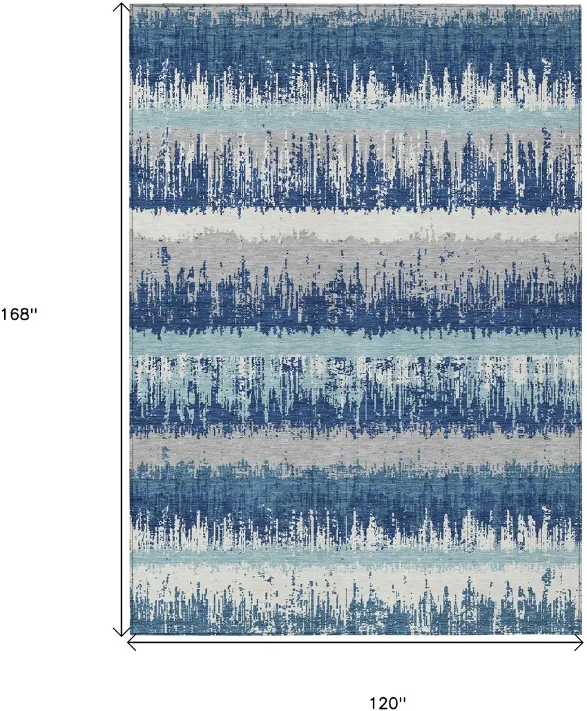 Blue Gray And Ivory Striped Washable Indoor Outdoor Area Rug Photo 3