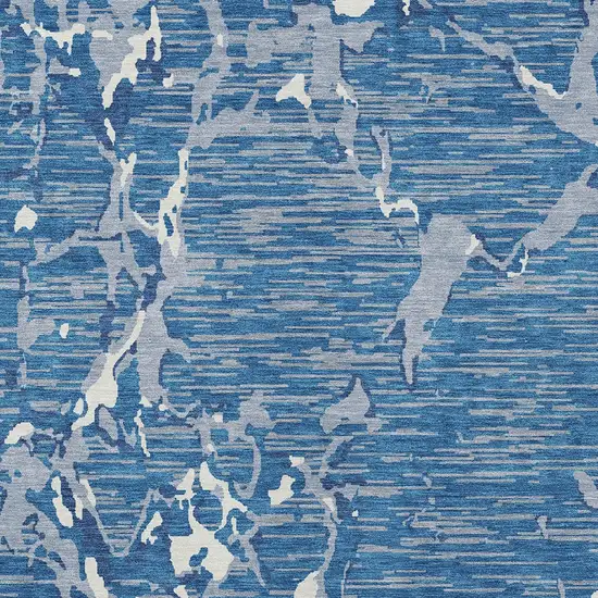 Blue Gray And Ivory Striped Washable Indoor Outdoor Area Rug Photo 5