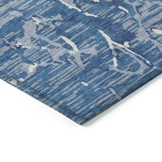 Blue Gray And Ivory Striped Washable Indoor Outdoor Area Rug Photo 4