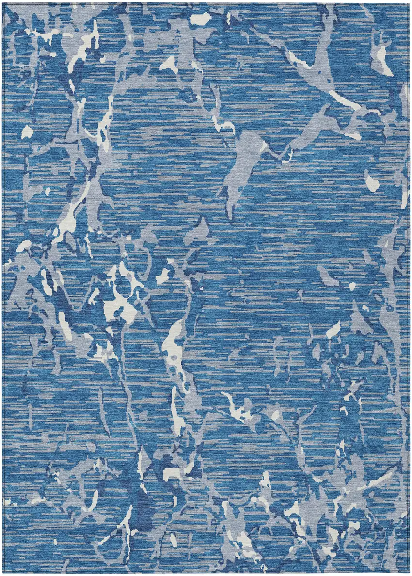 Blue Gray And Ivory Striped Washable Indoor Outdoor Area Rug Photo 2