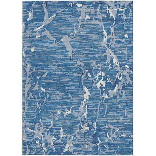 Blue Gray And Ivory Striped Washable Indoor Outdoor Area Rug Photo 5