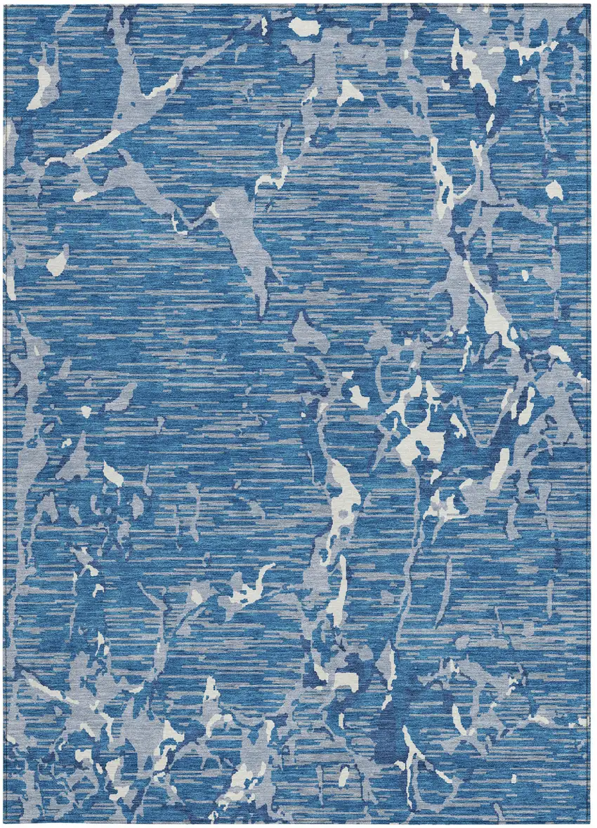 Blue Gray And Ivory Striped Washable Indoor Outdoor Area Rug Photo 5