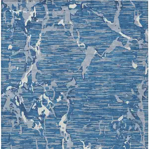 Photo of Blue Gray And Ivory Striped Washable Indoor Outdoor Area Rug
