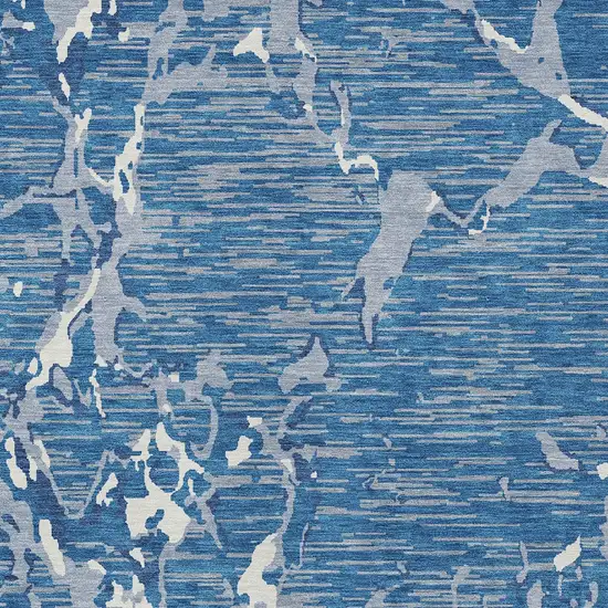 Blue Gray And Ivory Striped Washable Indoor Outdoor Area Rug Photo 5