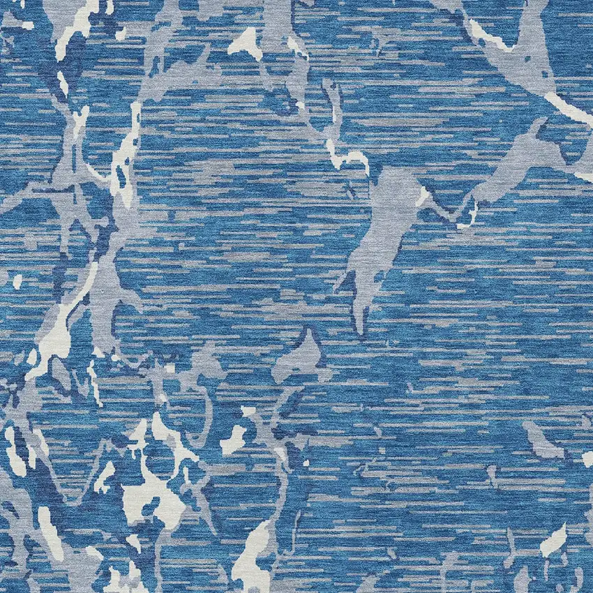 Blue Gray And Ivory Striped Washable Indoor Outdoor Area Rug Photo 5