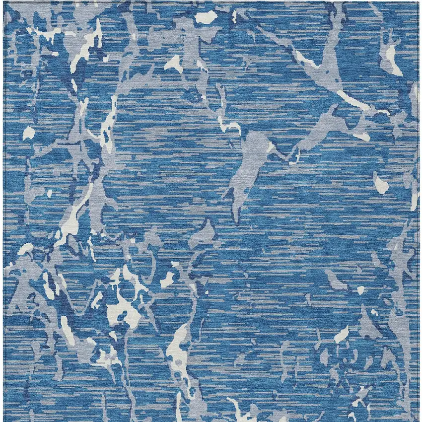 Blue Gray And Ivory Striped Washable Indoor Outdoor Area Rug Photo 6