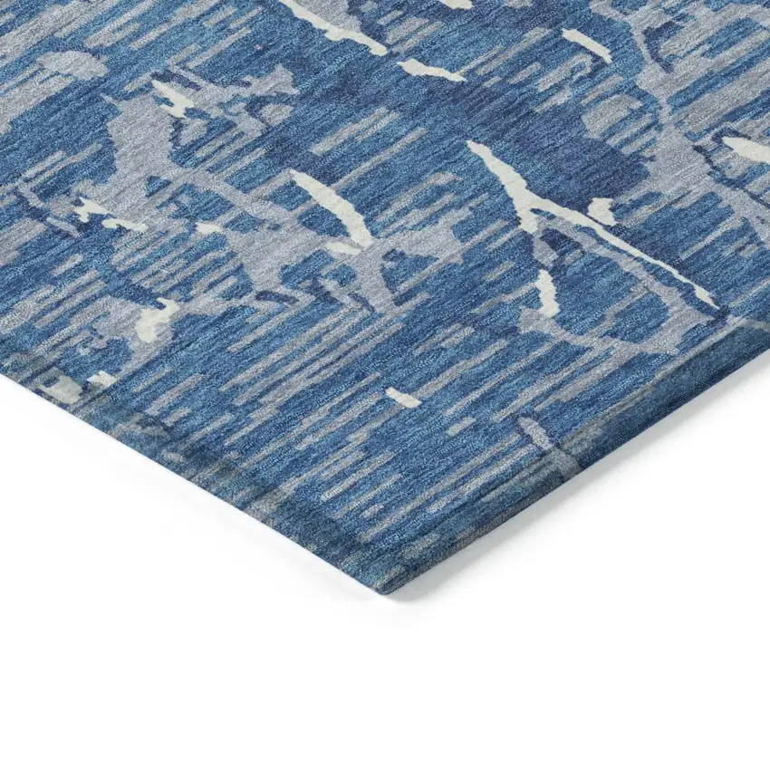 Blue Gray And Ivory Striped Washable Indoor Outdoor Area Rug Photo 4