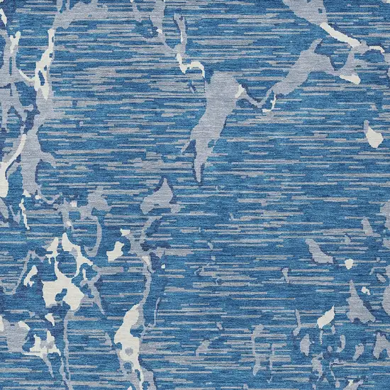 Blue Gray And Ivory Striped Washable Indoor Outdoor Area Rug Photo 5