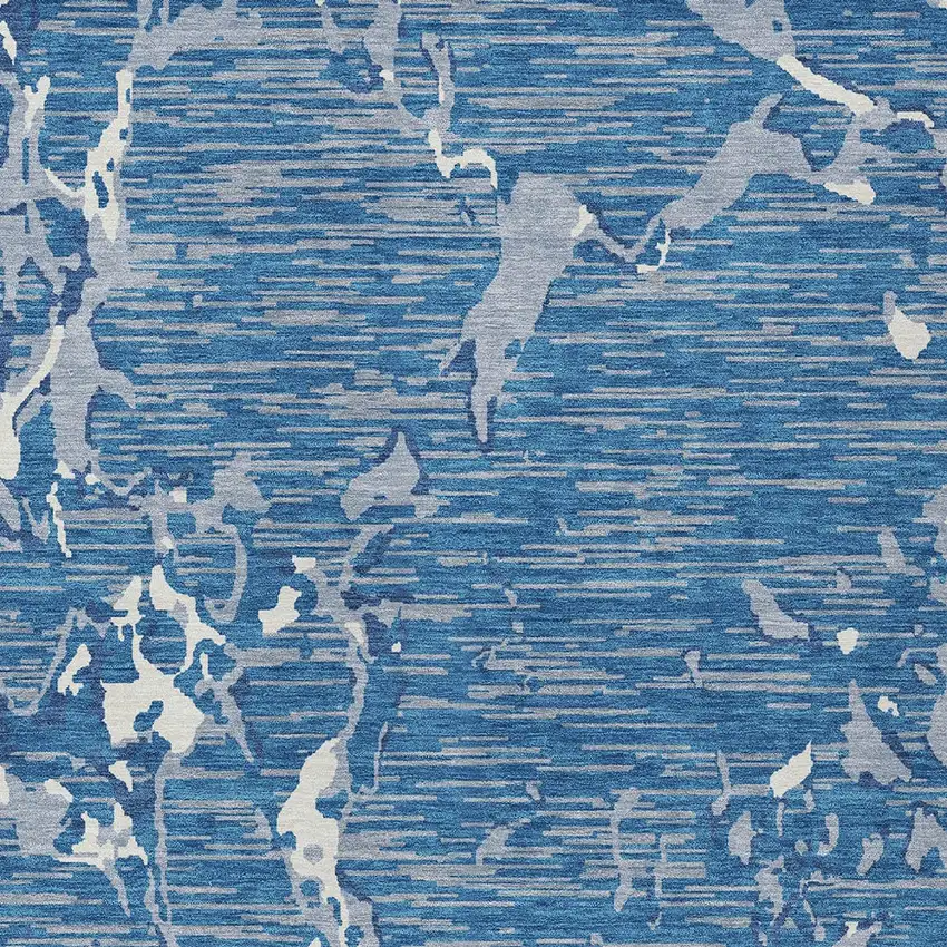 Blue Gray And Ivory Striped Washable Indoor Outdoor Area Rug Photo 5