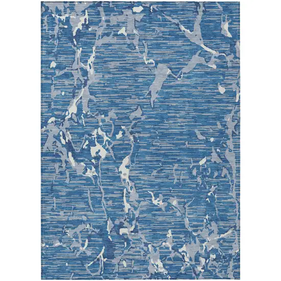 Blue Gray And Ivory Striped Washable Indoor Outdoor Area Rug Photo 2