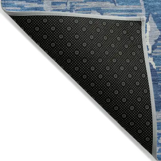 Blue Gray And Ivory Striped Washable Indoor Outdoor Area Rug Photo 3