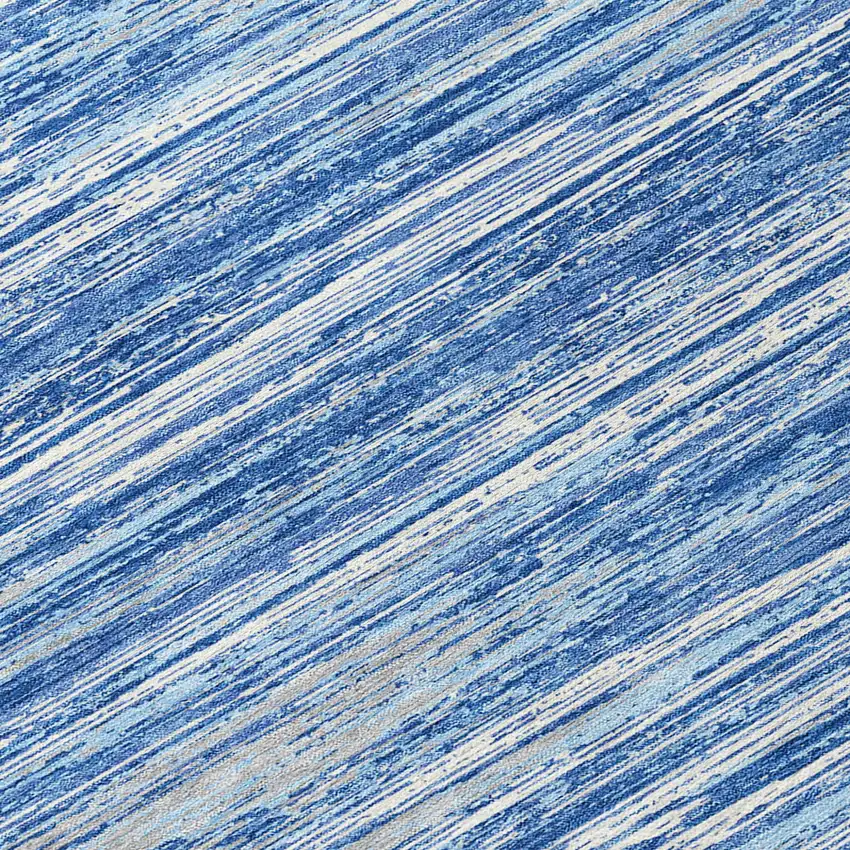 Blue Gray And Ivory Striped Washable Indoor Outdoor Area Rug Photo 8