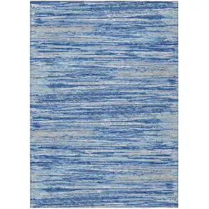 Photo of Blue Gray And Ivory Striped Washable Indoor Outdoor Area Rug