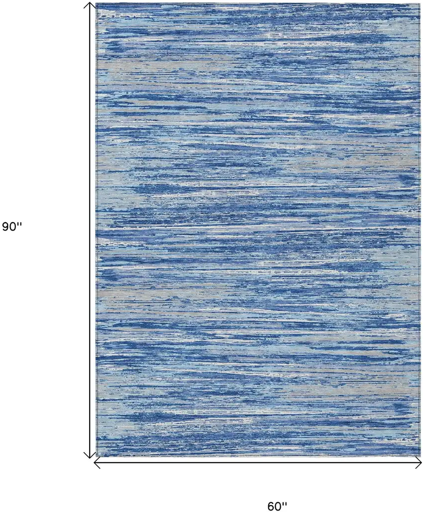 Blue Gray And Ivory Striped Washable Indoor Outdoor Area Rug Photo 3