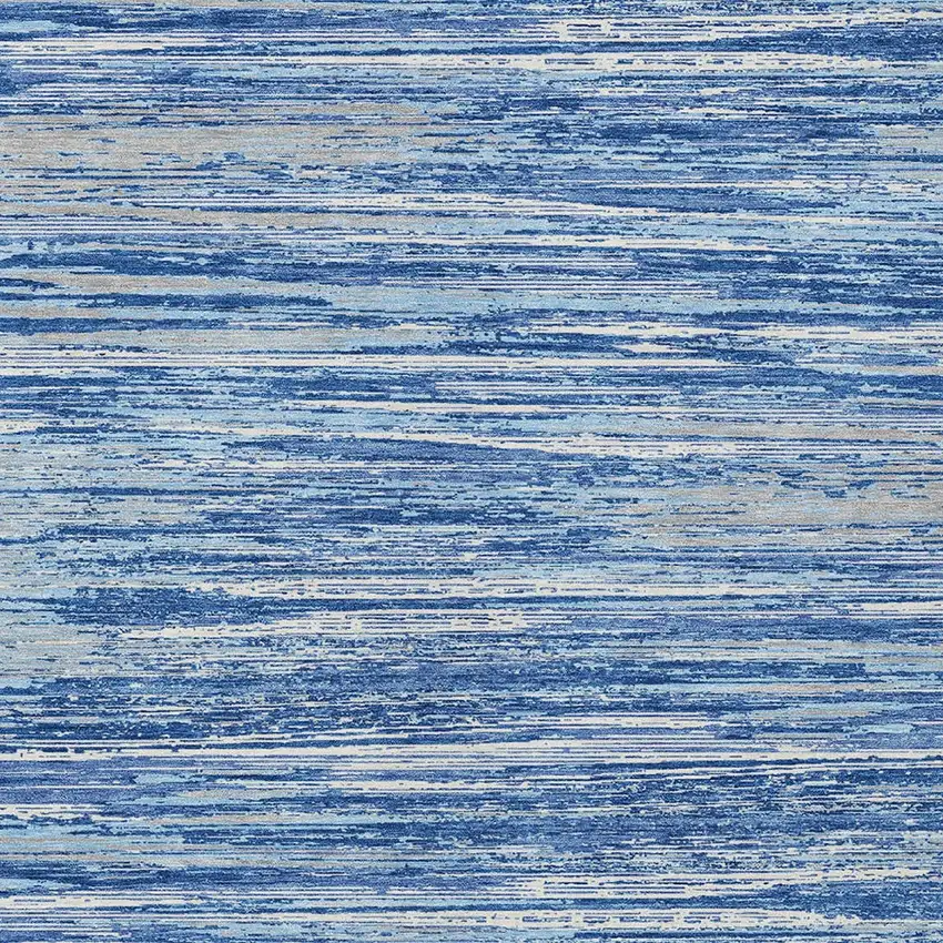 Blue Gray And Ivory Striped Washable Indoor Outdoor Area Rug Photo 6