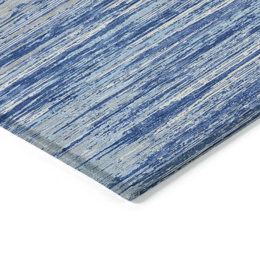 Blue Gray And Ivory Striped Washable Indoor Outdoor Area Rug Photo 5