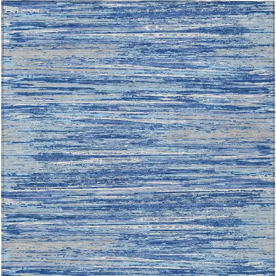 Blue Gray And Ivory Striped Washable Indoor Outdoor Area Rug Photo 7