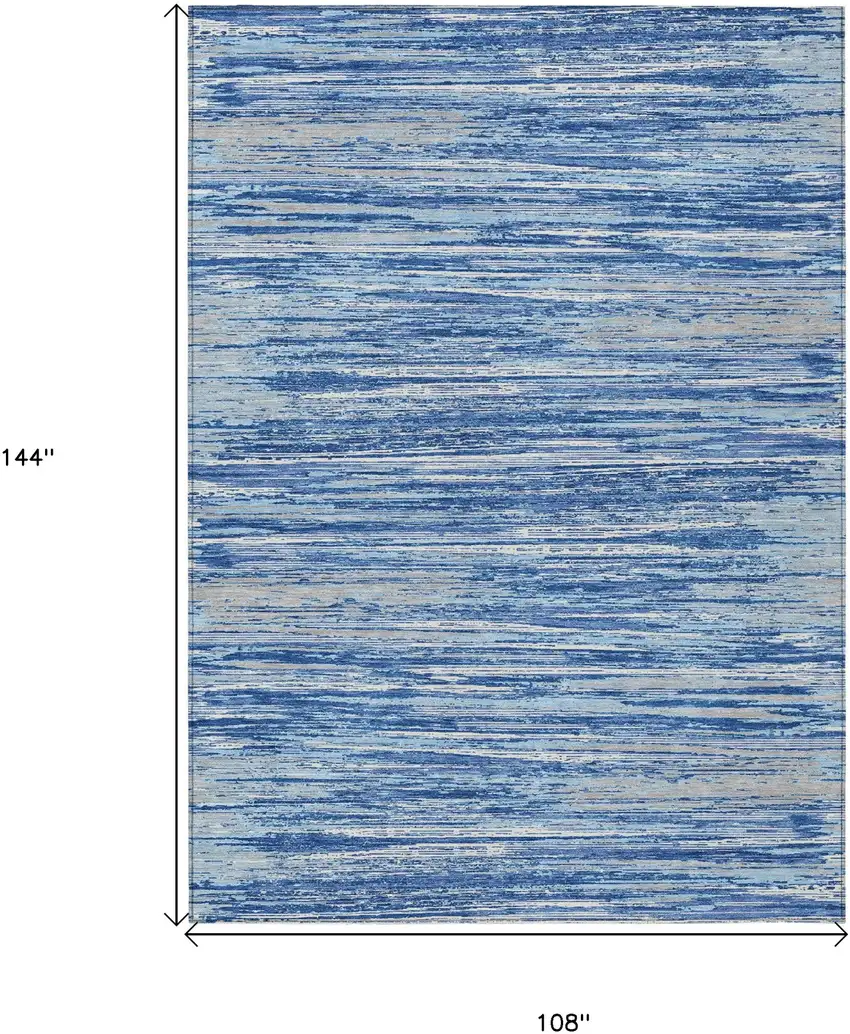 Blue Gray And Ivory Striped Washable Indoor Outdoor Area Rug Photo 3